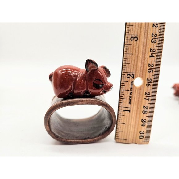 Unique Clay Pottery Pig Napkin Holders Lot Of 4 Country Farmhouse - Picture 4 of 10